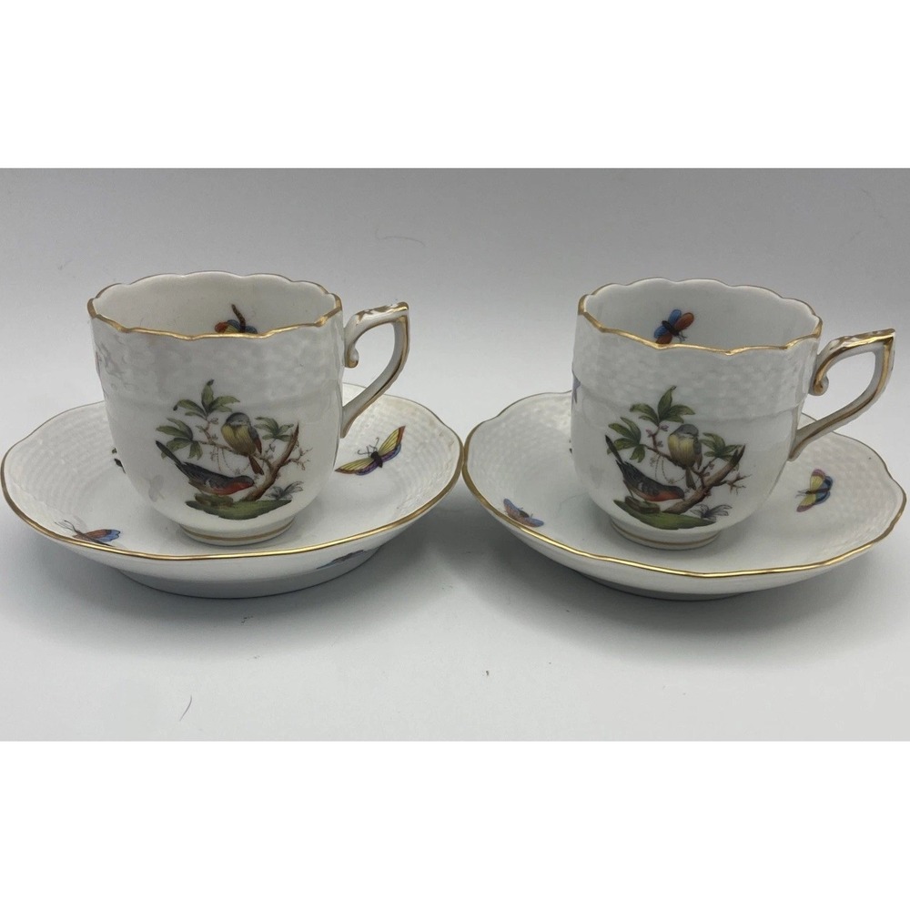 Herend Rothschild Bird Demitasse Coffee Cup and Saucer Matchd Set x2 Butterflies